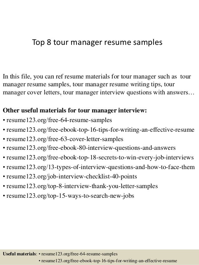 top 8 tour manager resume samples in this file you can ref resume materials for