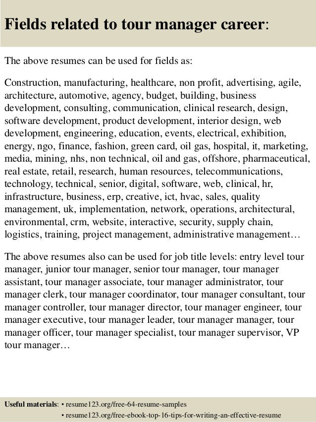top 8 tour manager resume samples tour manager cover letter