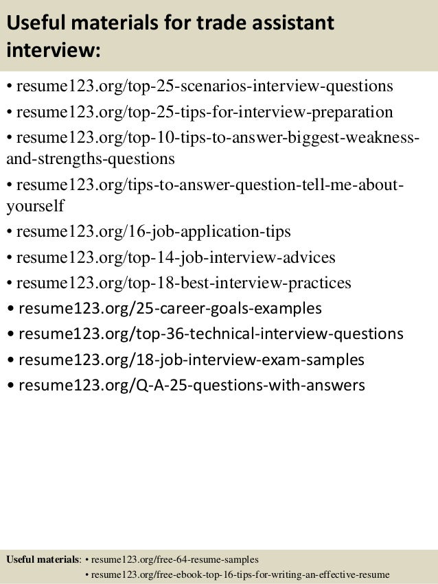trade assistant resume