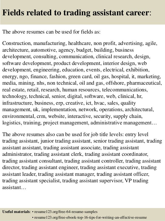 top 8 trading assistant resume samples trade assistant resume