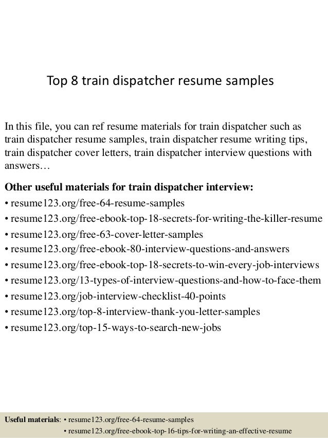 Top 8 train dispatcher resume samples