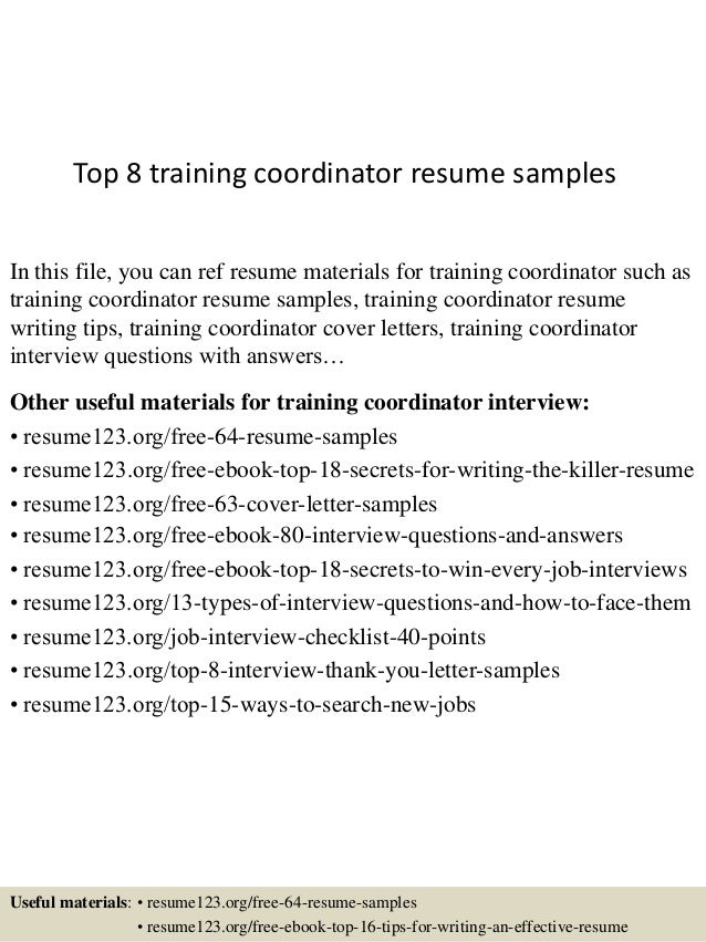 top 8 training coordinator resume samples trainer sample resume