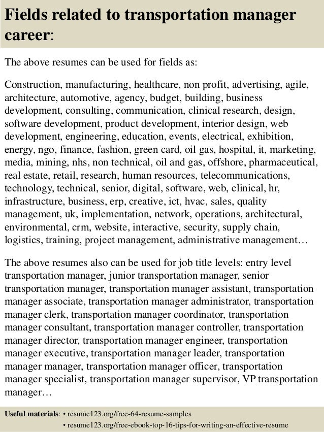 Resume Resume Examples Transportation Manager top 8 transportation manager resume samples 16 fields related to manager