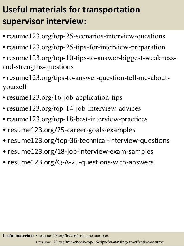 transportation supervisor resume samples
