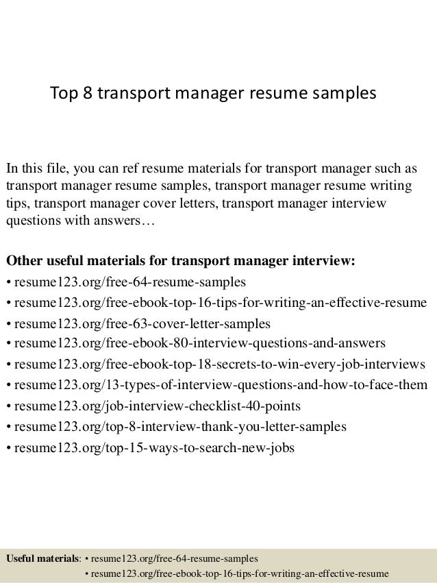 top 8 transport manager resume samples transport manager cv