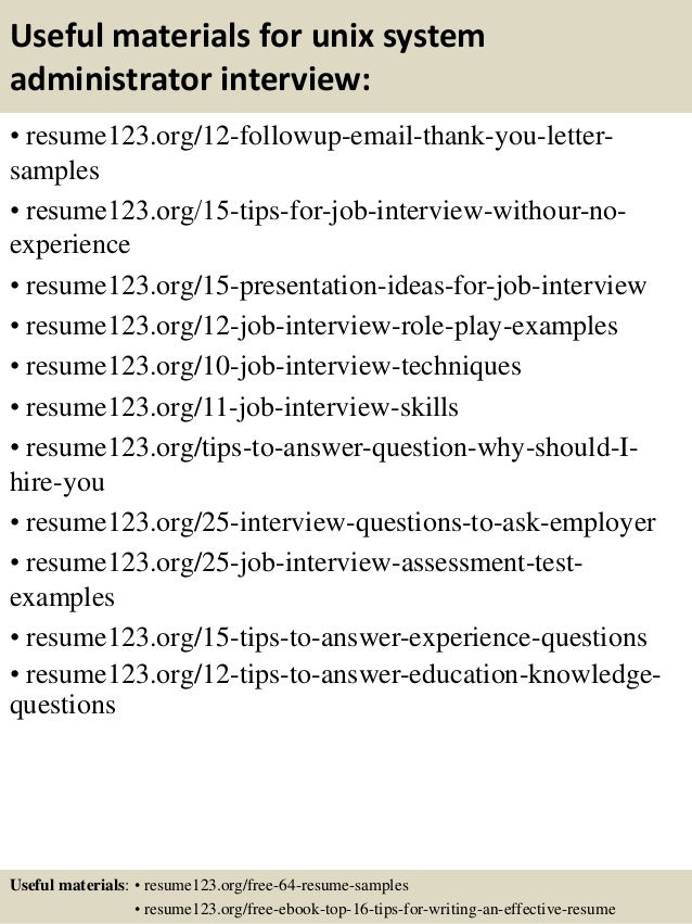 Unix administration resume