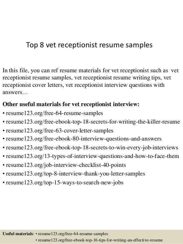 top 8 vet receptionist resume samples vet receptionist cover letter