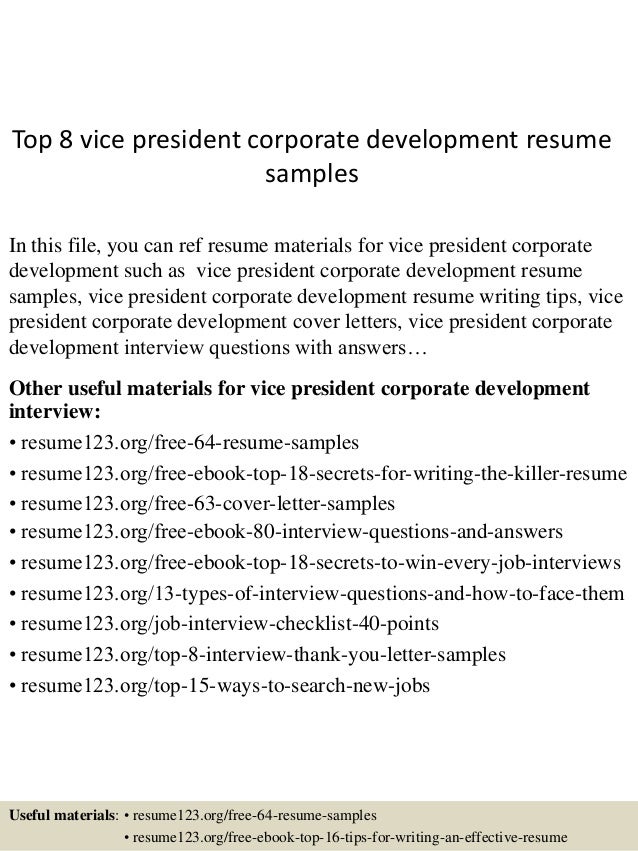 Corporate president resume