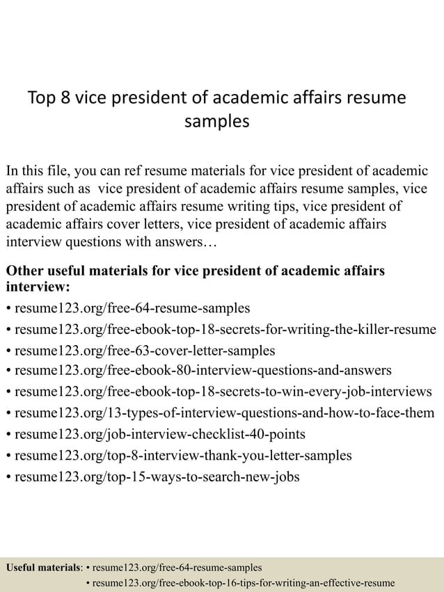 Top 8 vice president of academic affairs resume samples PDF