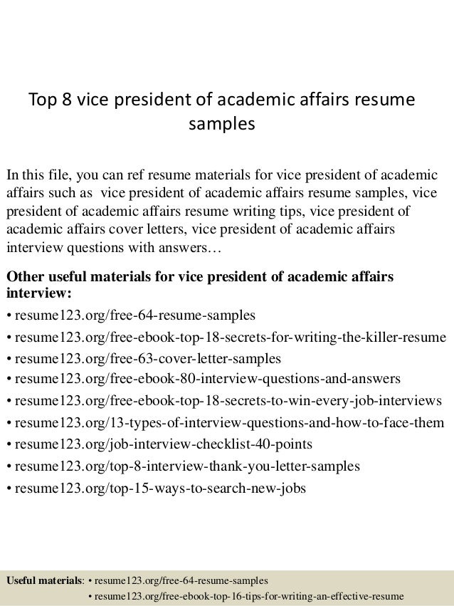Top 8 vice president of academic affairs resume samples