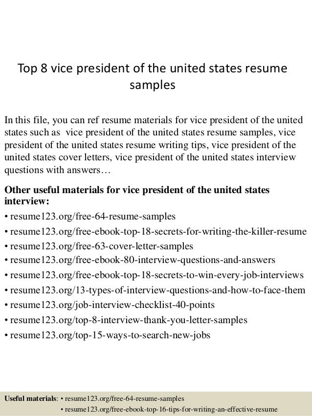 top 8 vice president of the united states resume samples united states resume