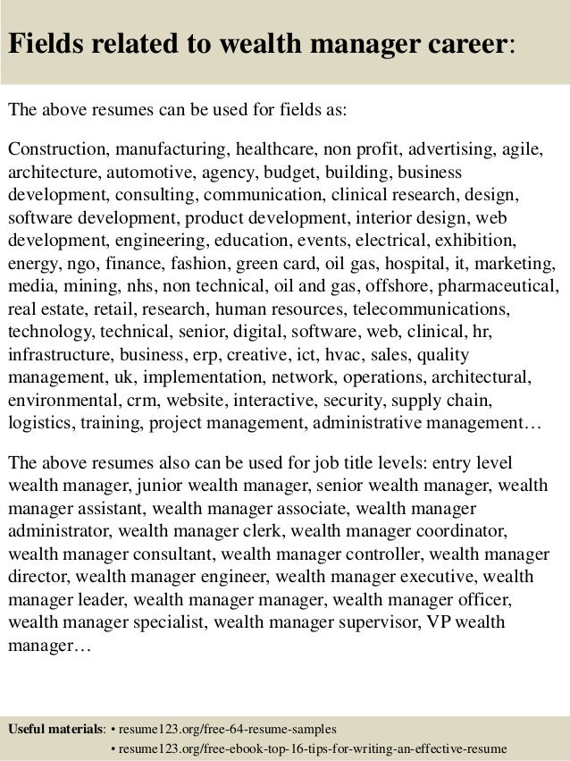wealth management resumes