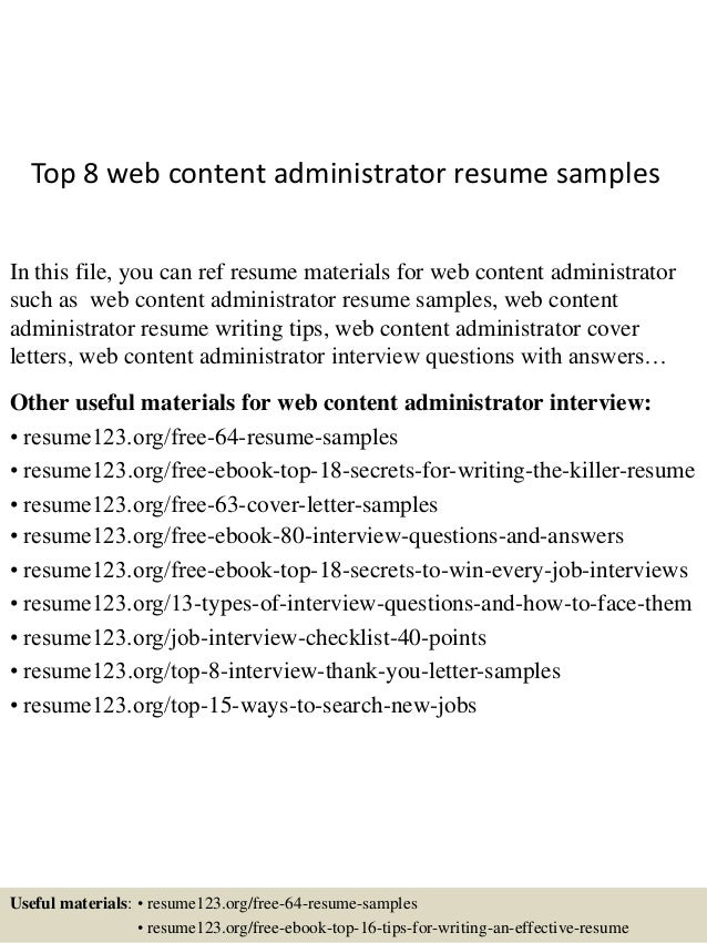 top 8 web content administrator resume samples web administrator resumes