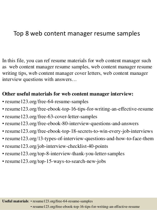 top 8 web content manager resume samples web content manager resumes