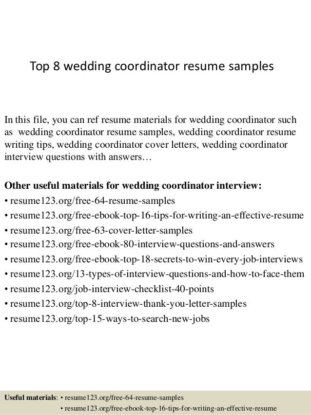 Top 8 wedding coordinator resume samples