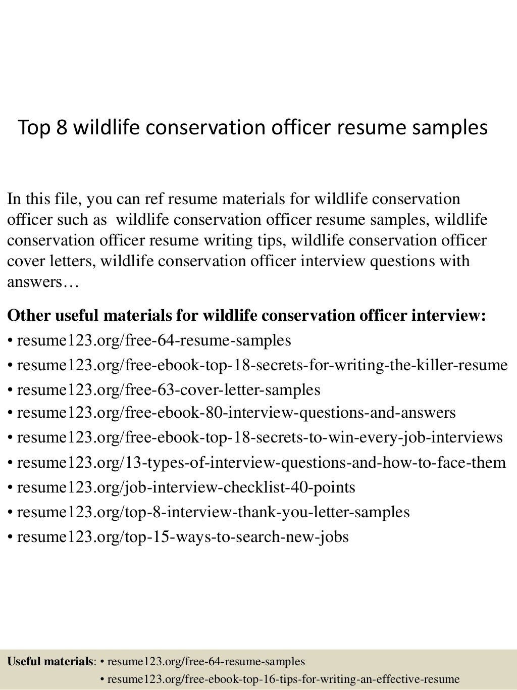 Top 8 wildlife conservation officer resume samples