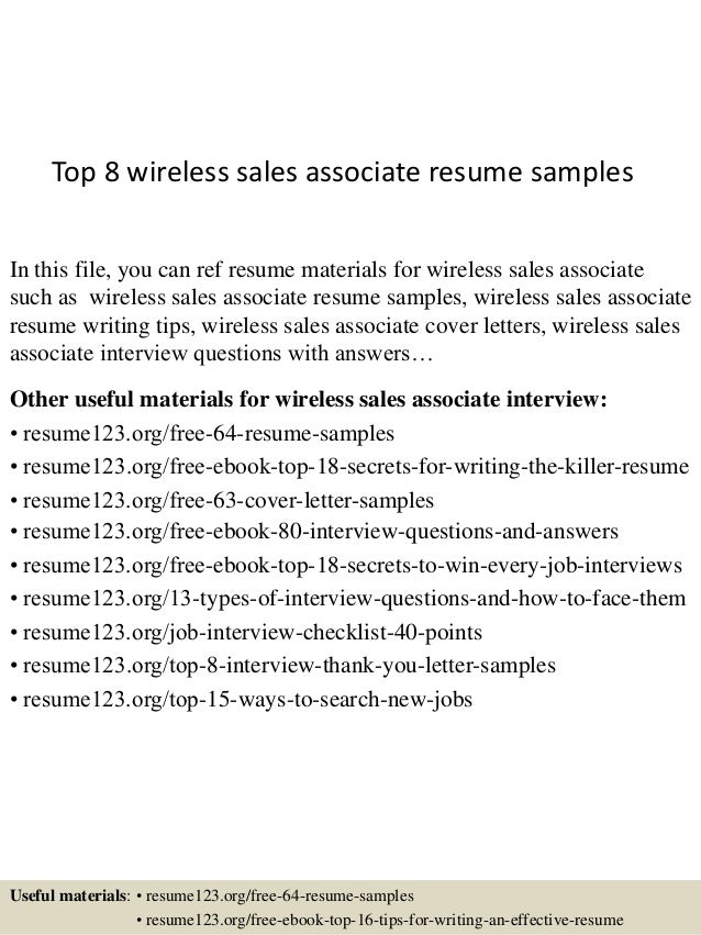 top 8 wireless sales associate resume samples wireless sales resumes