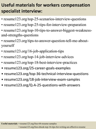Top 8 workers compensation specialist resume samples | PPTX