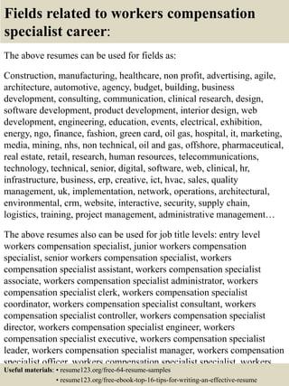 Top 8 workers compensation specialist resume samples | PPTX