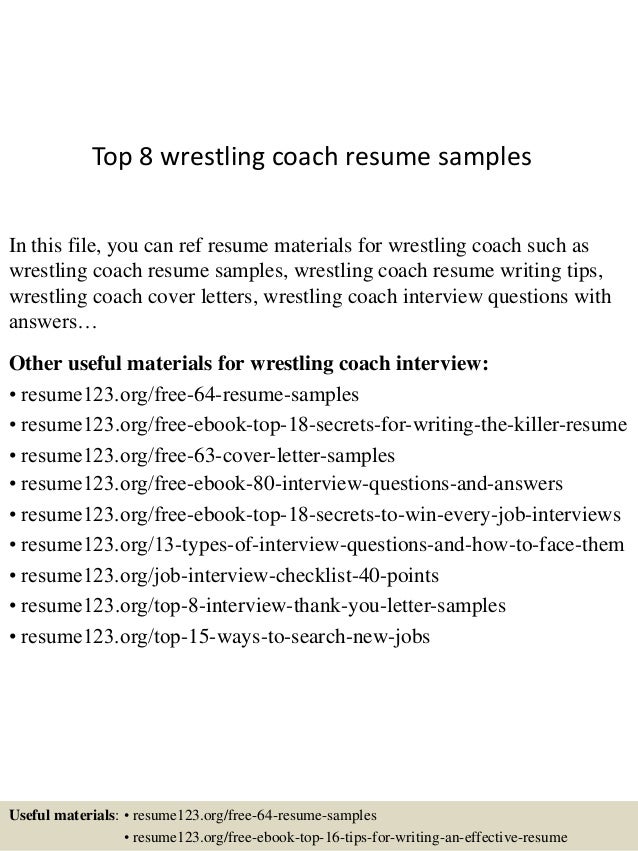 Top 8 wrestling coach resume samples