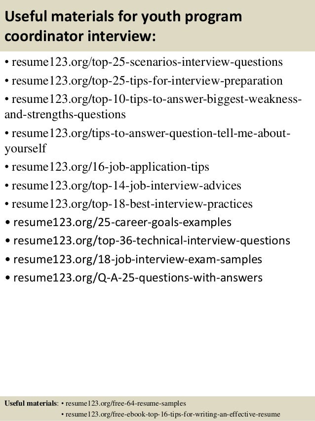 sample youth coordinator resume