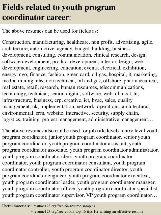 sample youth coordinator resume