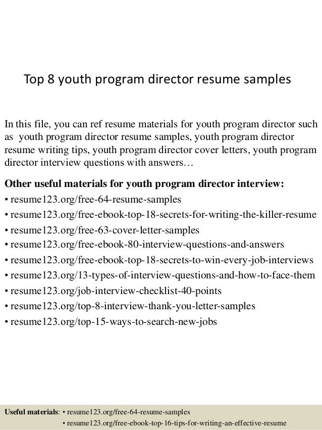 top 8 youth program director resume samples