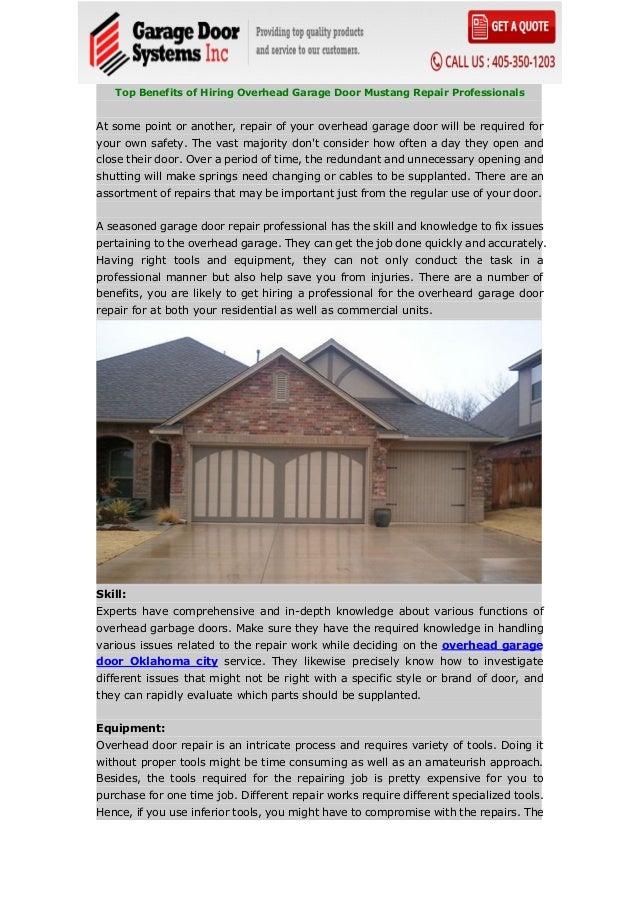 Top Benefits Of Hiring Overhead Garage Door Mustang Repair