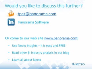 Contact Us
(http://www.panorama.com/company/contact-us/)
• Use Necto Insights – it is easy and FREE
• Learn all about Necto
Would you like to discuss this further?
 