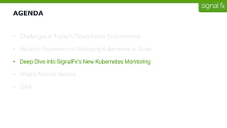 AGENDA
• Challenges in Today’s Cloud-Native Environments
• Keitaro’s Experience in Managing Kubernetes at Scale
• Deep Dive into SignalFx’s New Kubernetes Monitoring
• What’s Next for Keitaro
• Q&A
 