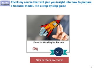 28
Check my course that will give you insight into how to prepare
a financial model. It is a step by step guide
Click to check my course
Financial Modeling for Startups
$89
$10
 