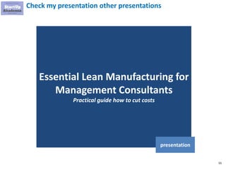 55
Check my presentation other presentations
Essential Lean Manufacturing for
Management Consultants
Practical guide how to cut costs
presentation
 