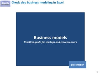 62
Check also business modeling in Excel
Business models
Practical guide for startups and entrepreneurs
presentation
 