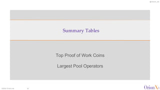 @OrionX_net
Top Proof of Work Coins
Largest Pool Operators
Summary Tables
©2024 OrionX.net 20
 