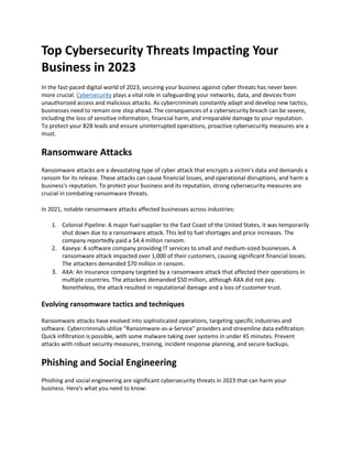 Top Cybersecurity Threats Impacting Your Business in 2023 | PDF | Cloud ...