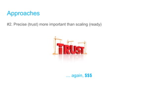 Approaches
#2. Precise (trust) more important than scaling (ready)
… again, $$$
 