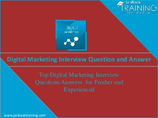 Digital Marketing Interview Question and Answer
Top Digital Marketing Interview
Questions Answers for Fresher and
Experienced
www.janbasktraining.com
 