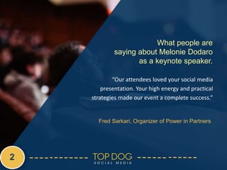 “Our attendees loved your social media
presentation. Your high energy and practical
strategies made our event a complete s...
