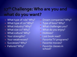  Good looking resumes are brought to the
interview. They are never used to apply online, or
to populate proprietary corporate or agency
databases.
 For applying online, or for penetrating
proprietary databases, use the UGLY RESUME
(text, no formatting, traditional structure). ONLY!
 Emailing? Send BOTH!
 