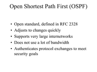 OSPF Metric
• A single dimensionless value called cost. A
  network administrator assigns an OSPF cost
  to each router in...