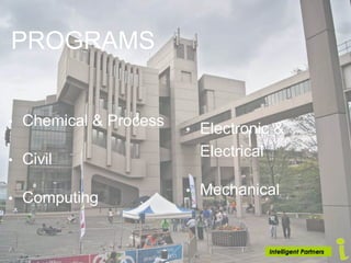 PROGRAMS
• Chemical & Process
• Civil
• Computing
• Electronic &
Electrical
• Mechanical
 