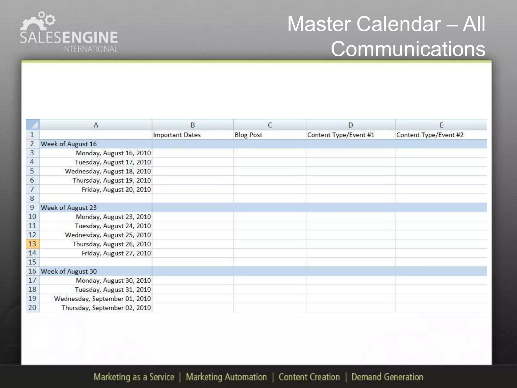 Master Calendar – All
    Communications
 