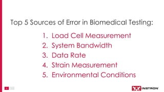 2
1. Load Cell Measurement
2. System Bandwidth
3. Data Rate
4. Strain Measurement
5. Environmental Conditions
Top 5 Sources of Error in Biomedical Testing:
 