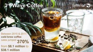 2
3rd Wave Coffee
Between 2015 & 2017,
cold brew coffee
sales jumped
370%
from $8.1 million to
$38.1 million
 