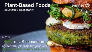 6
Plant-Based Foods
(faux-meat, plant mylks)
In 2019,
49% of US consumers
agreed that plant-based products
NEED A GREATER ...