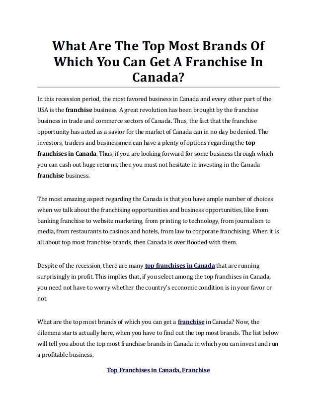 Top franchises in canada, franchise