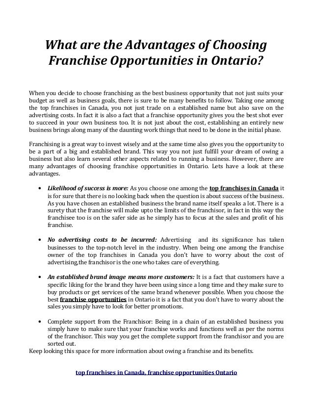 Top Franchises in Canada, Franchise Opportunities Ontario