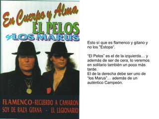 Esto sí que es flamenco y gitano y no los "Estopa“. “ El Pelos” es el de la izquierda… y además de ser de cera, lo veremos en solitario también un poco más tarde.  El de la derecha debe ser uno de “los Marus”… además de un auténtico Campeón. 