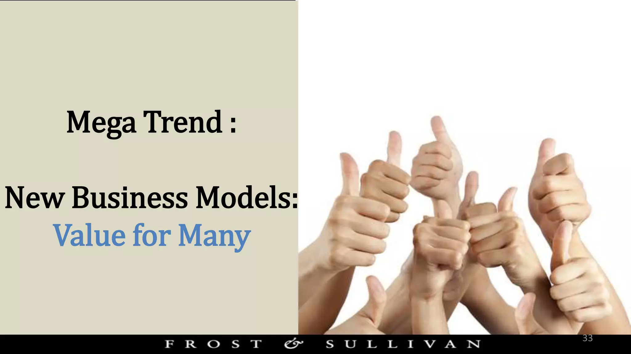 Mega Trend :
New Business Models:
Value for Many
33
 