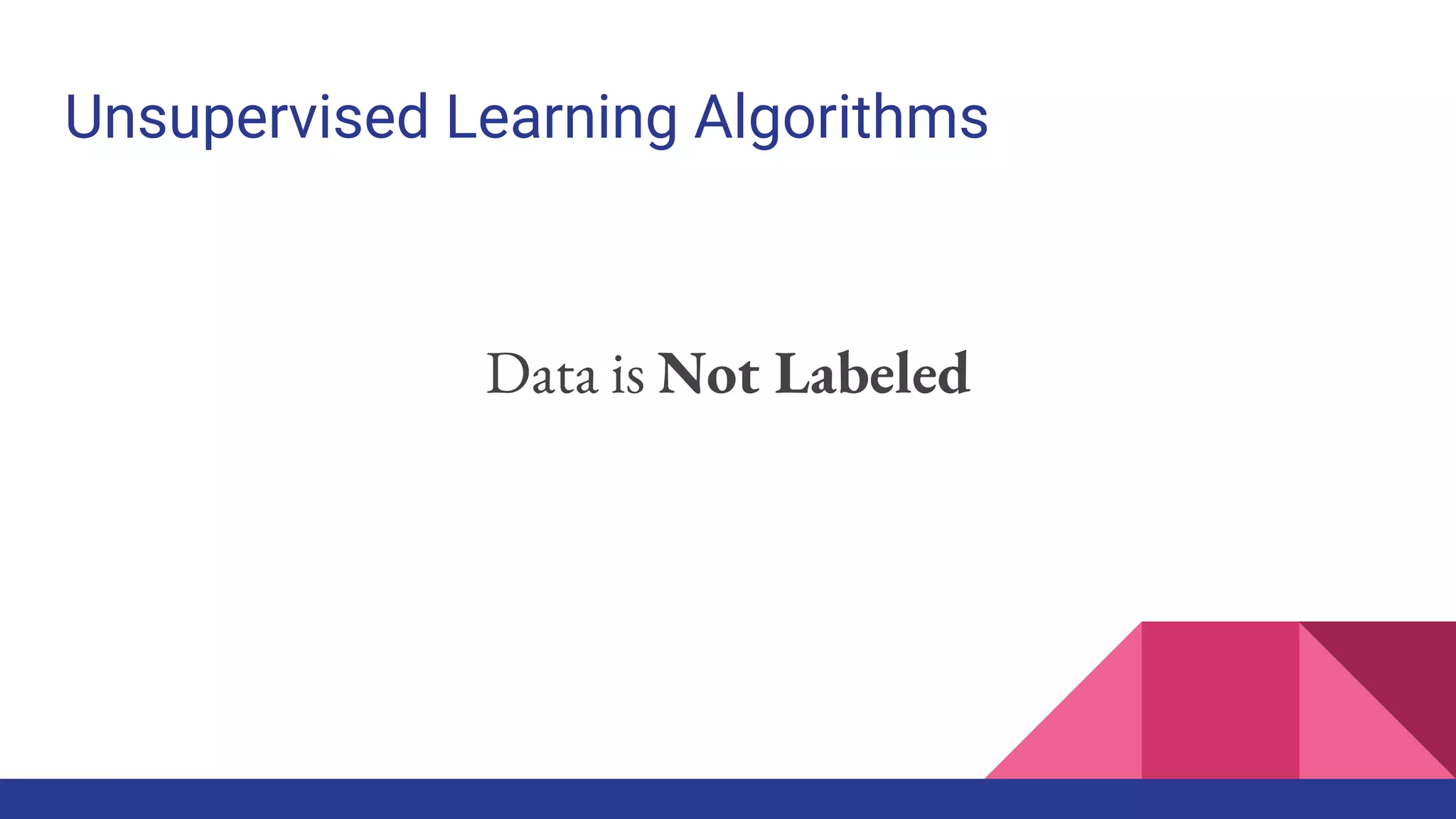 Unsupervised Learning Algorithms
Data is Not Labeled
 